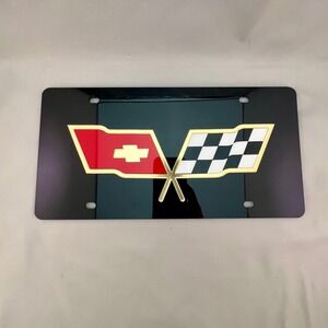 Chevrolet License Plate Acrylic Black Good C4 Corvette Flags 3D Logo 31839 SCUFF